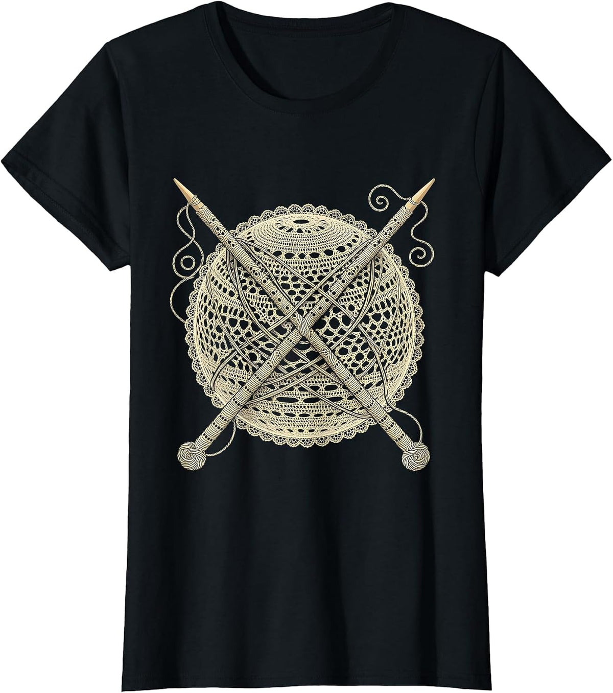 Crochet Yarn Ball Knitting Needles Graphic Design T-Shirt - Black