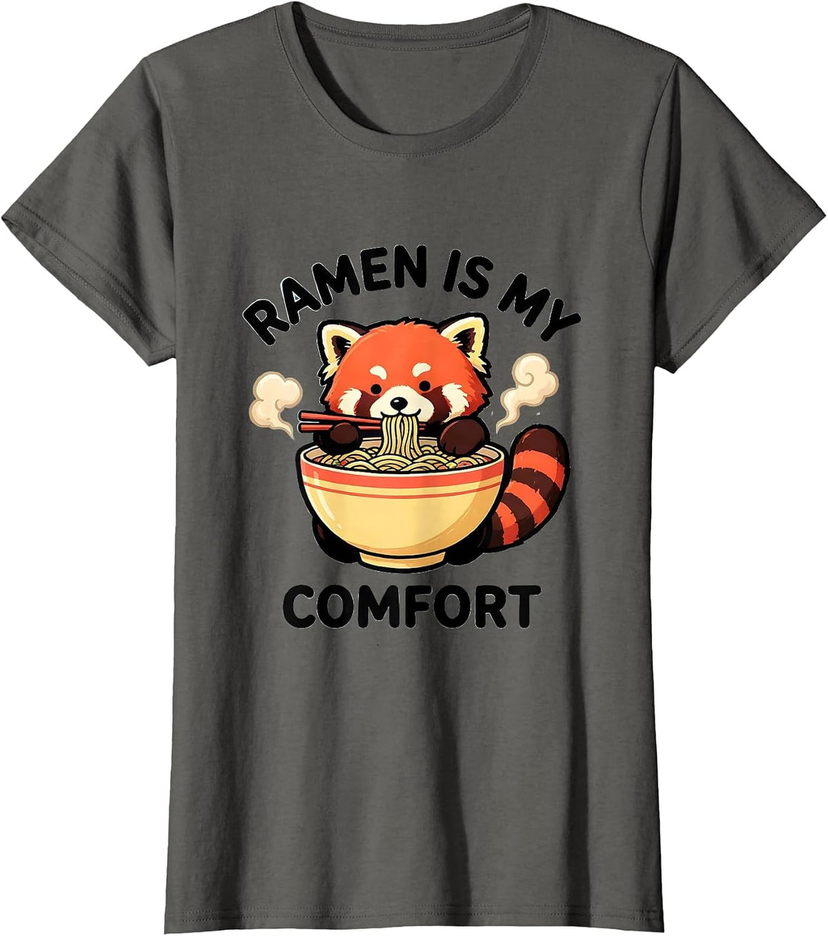 Women's Ramen Is My Comfort Cute Kawaii Red Panda Anime Animal Ramen T-Shirt - Asphalt Grey