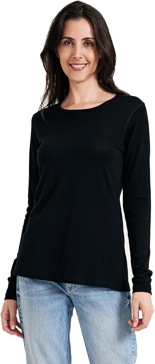 Women's 100% Merino Wool Base Layer Shirt Long Sleeve Thermal Underwear Crewneck Casual Tee Tops for Hiking Travel Skiing -