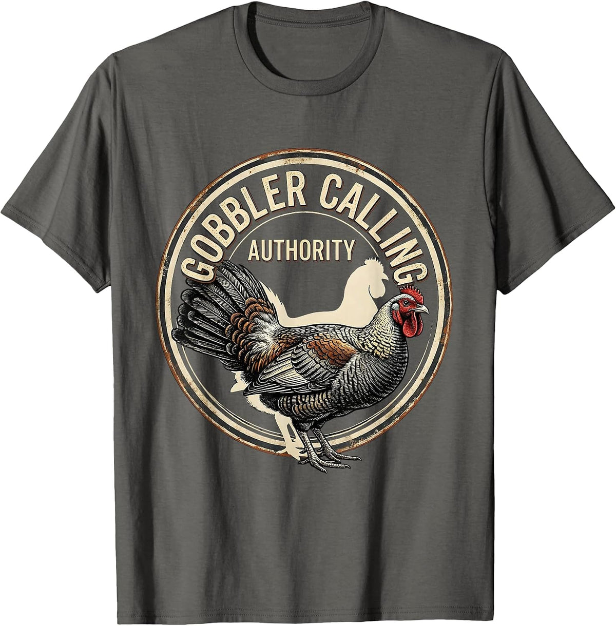 Men's Gobbler Calling Authority Vintage Turkey Hunting Gift Humor T-Shirt - Asphalt Grey