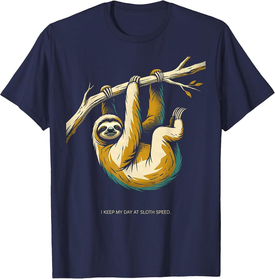 I Keep My Day At Sloth Speed Funny Sloth Lover Humor T-Shirt - Navy Blue