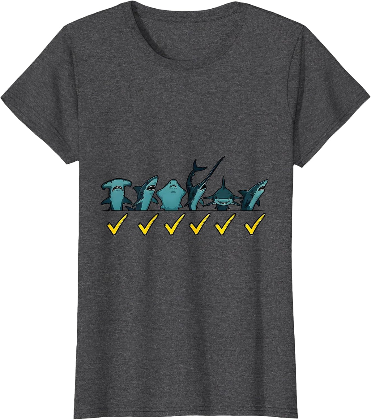 Women's Shark Species Chart Cartoon Marine Wildlife Enthusiast T-Shirt - Dark Heather Grey