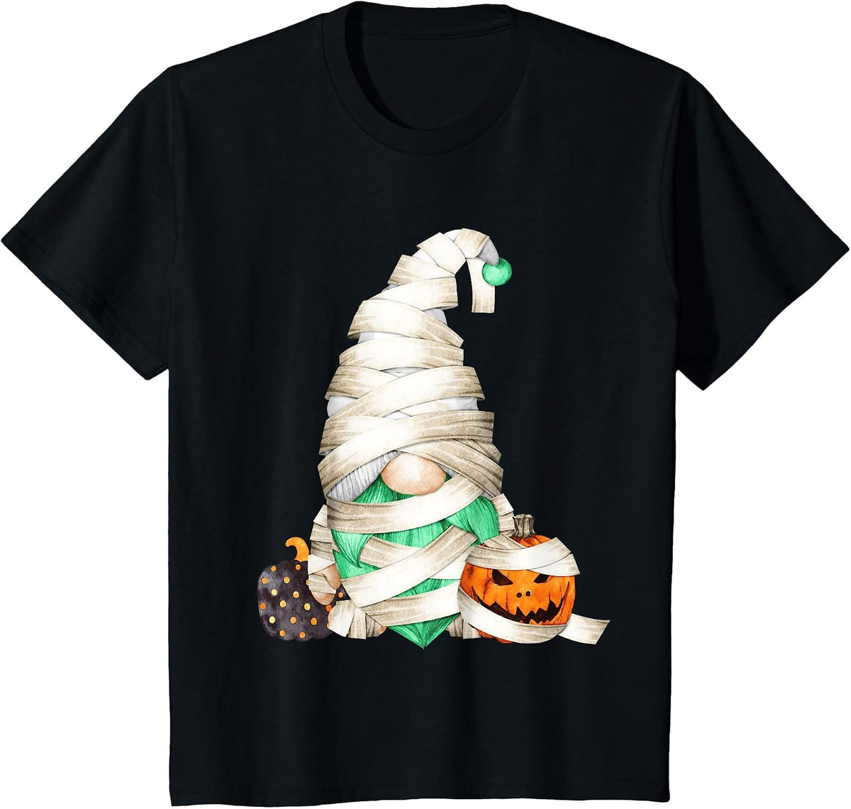 Halloween Gnome Mummy Costume for Women & Boys with Pumpkin T-Shirt - Black