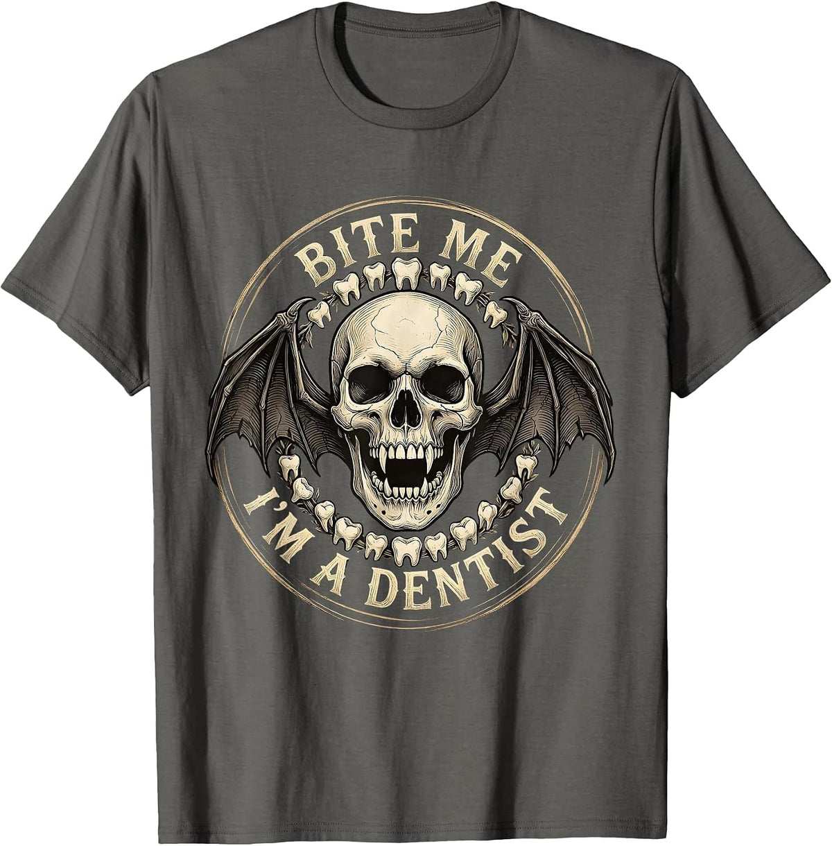 Men's Bite Me I'm A Dentist Halloween Design T-Shirt - Asphalt Grey