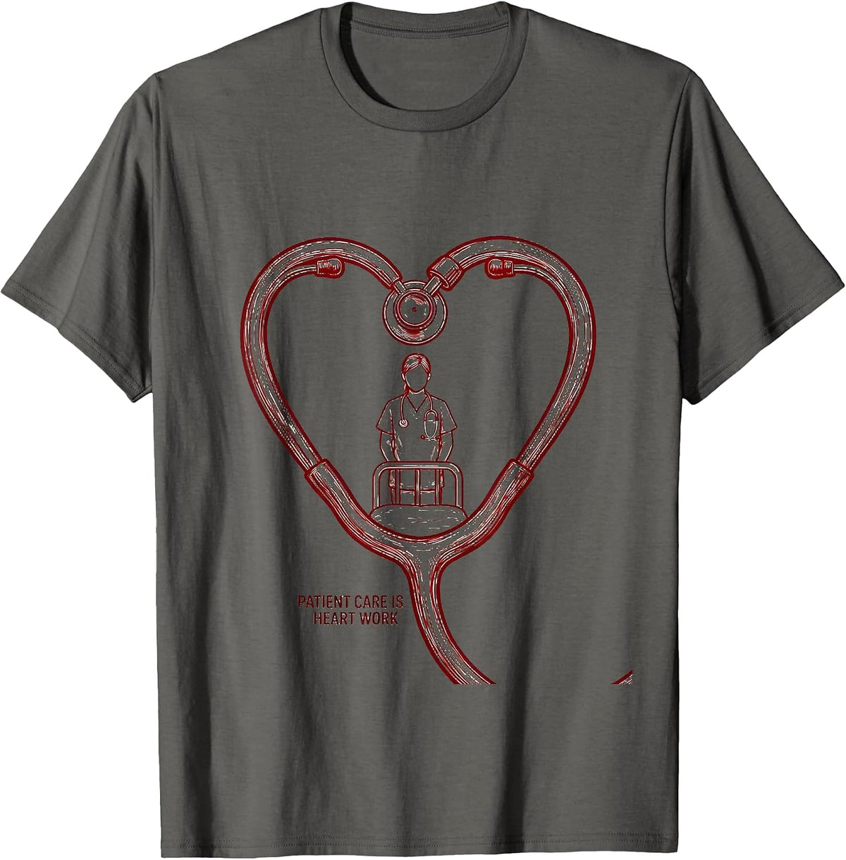 Men's Patient Care Is Heart Work Healthcare Worker Heart Health T-Shirt - Asphalt Grey