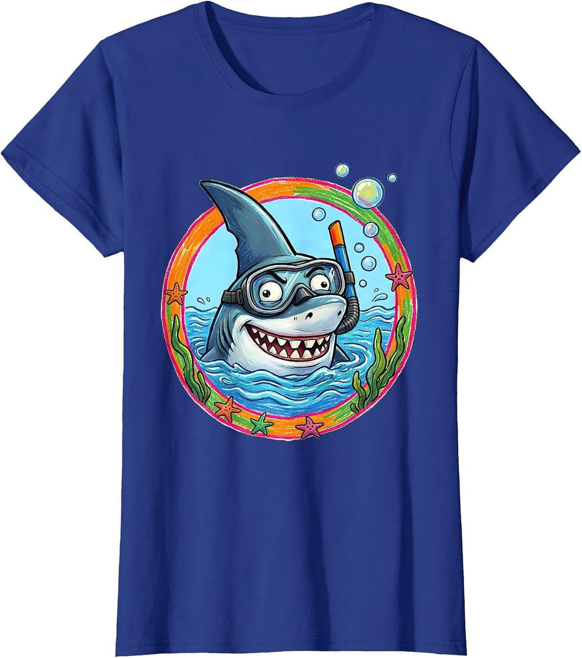 Women's Derpy Shark in Snorkel Underwater Funny Design T-Shirt - Royal Blue
