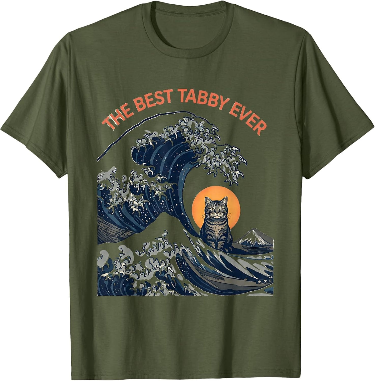 The Best Tabby Ever Funny Japanese Art Cat Lover Poster T-Shirt - Olive Green