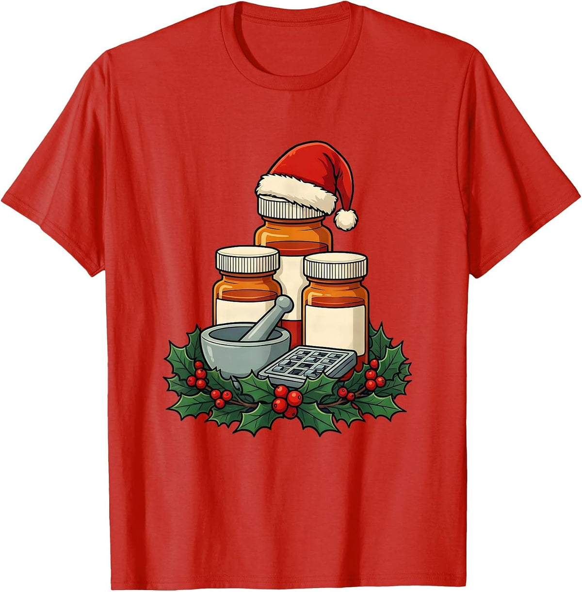 Men's Pharmacy Crew Christmas Matching Squad Holiday Humor T-Shirt - Red