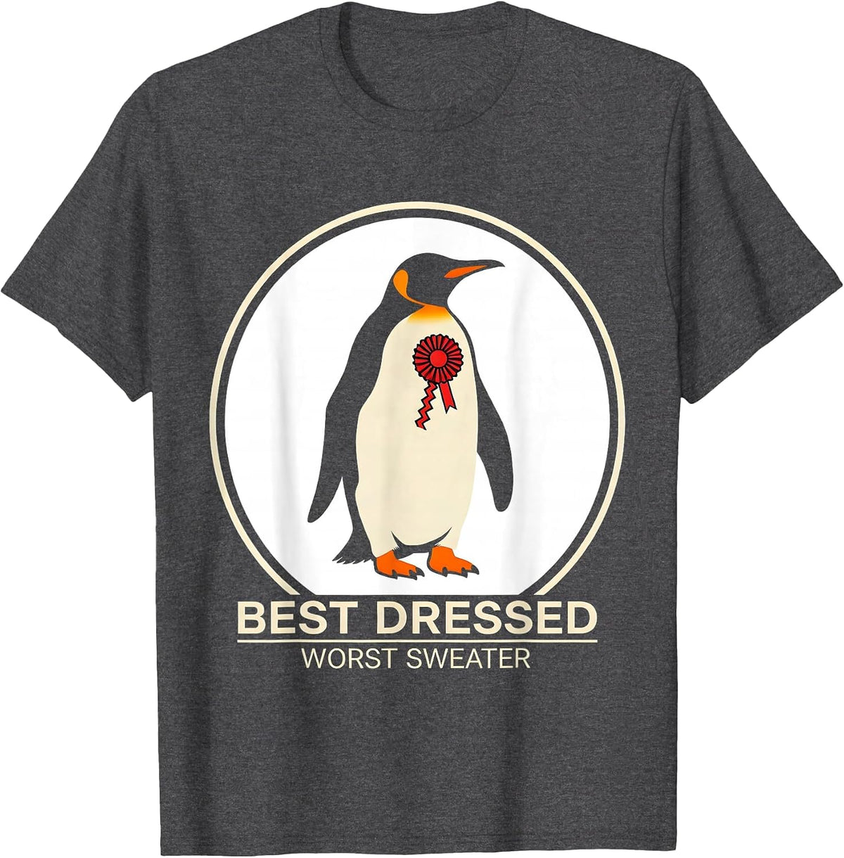 Men's Best Dressed Worst Sweater Funny Penguin Ugly Christmas T-Shirt - Dark Heather Grey