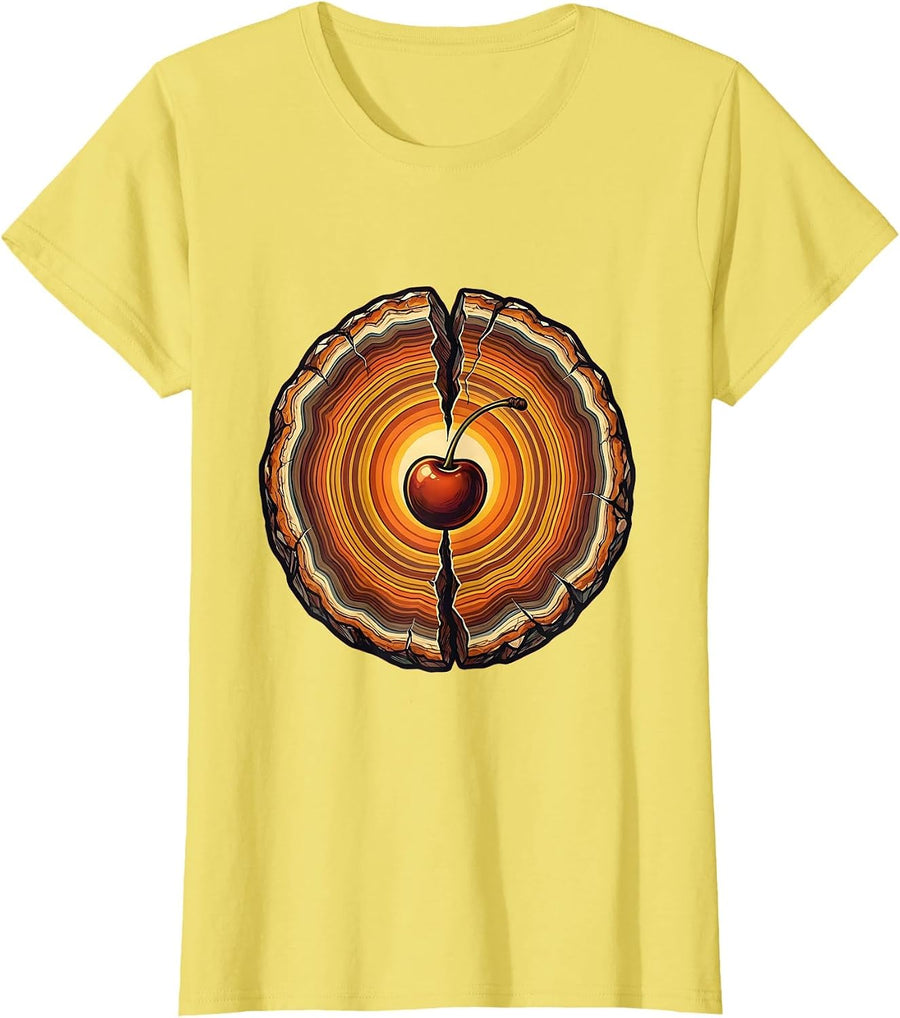 Women's Cherry Geode Crystal Nature Illustration T-Shirt - Lemon Yellow