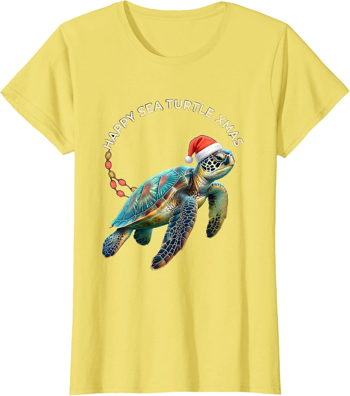 Happy Sea Turtle Xmas Whimsical Sea Turtle Lover Holiday T-Shirt - Lemon Yellow