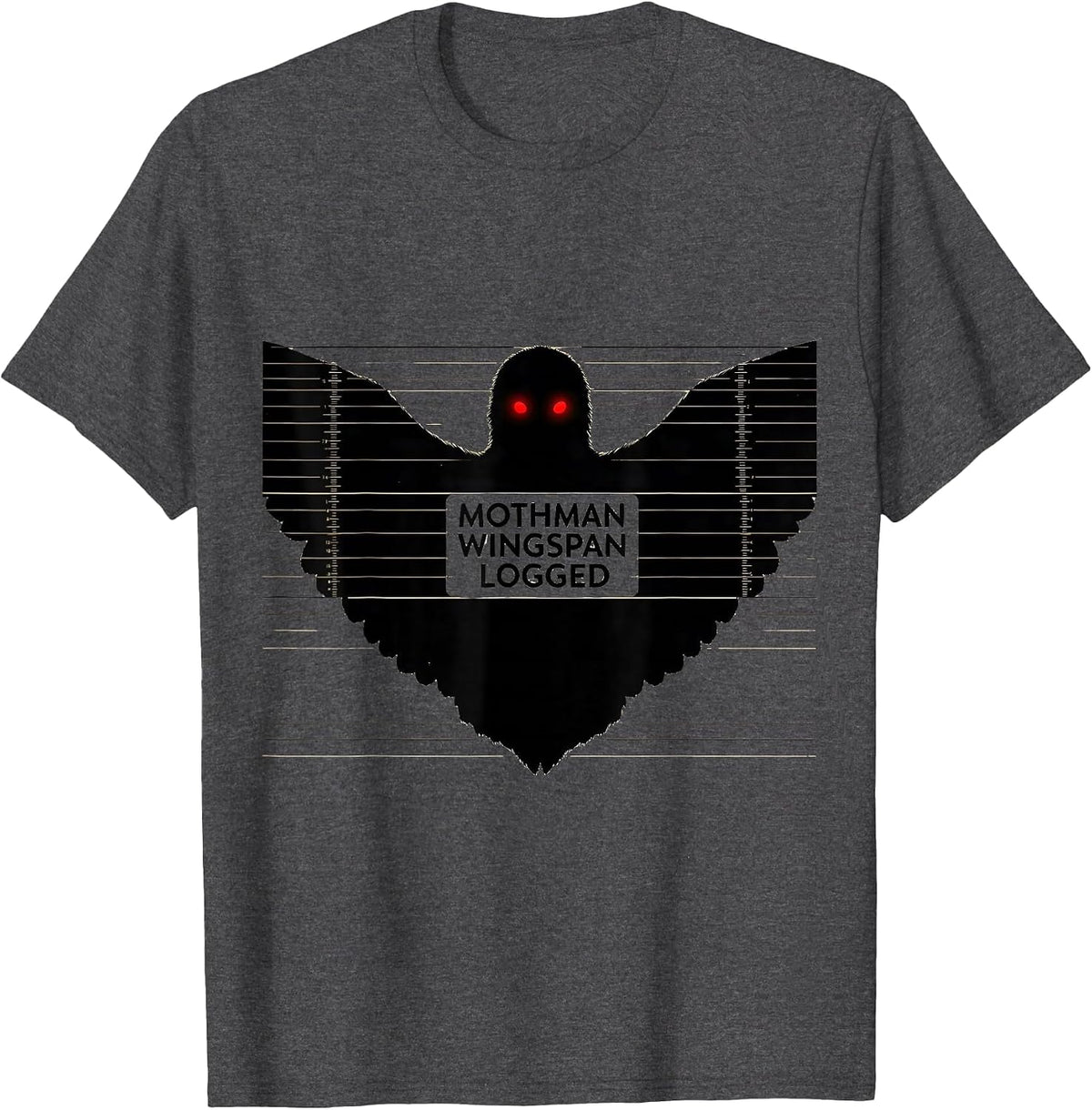 Men's Mothman Wingspan Logged Cryptid Folklore Horror Humor T-Shirt - Dark Heather Grey