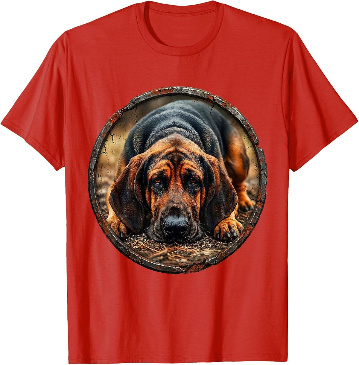 Men's Bloodhound On The Hunt Tracking Dog Graphic T-Shirt - Red