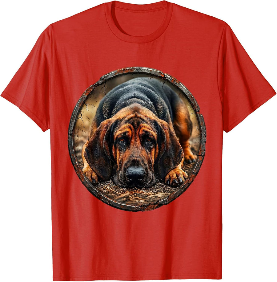 Men's Bloodhound On The Hunt Tracking Dog Graphic T-Shirt - Red