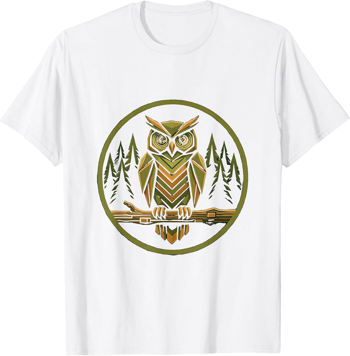 Men's Camo Owl Perched on Branch Graphic Design T-Shirt - White