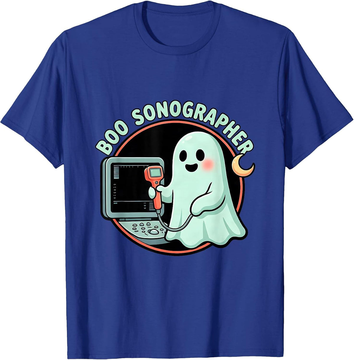 Boo Sonographer Cute Ghost Ultrasound Tech Halloween Humor T-Shirt - Royal Blue