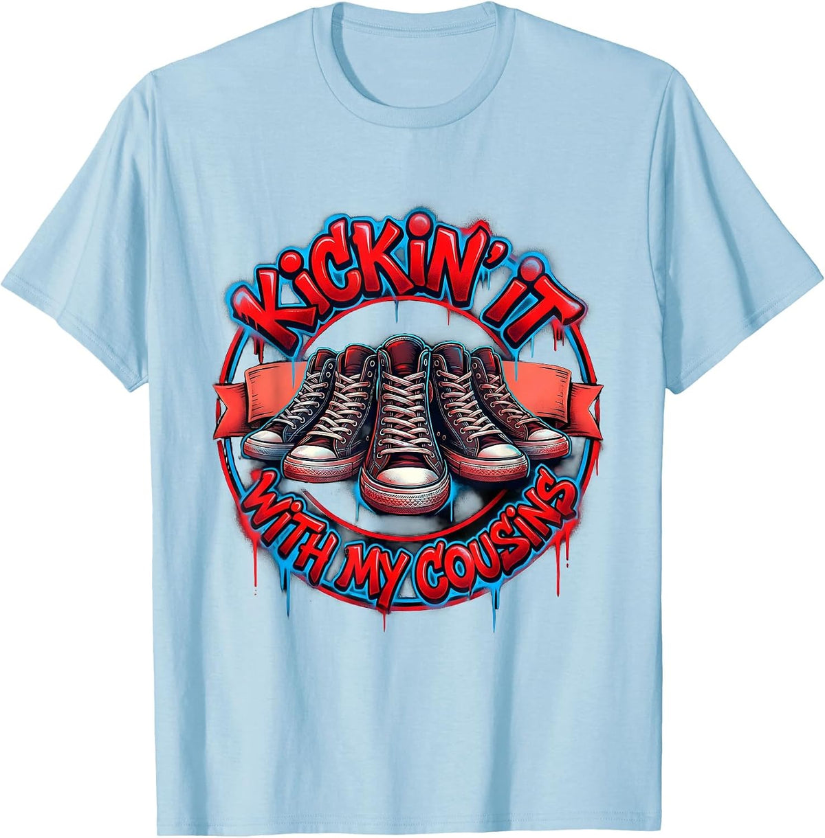 Men's Kickin It With My Cousins Graffiti Family Reunion Matching T-Shirt - Baby Blue