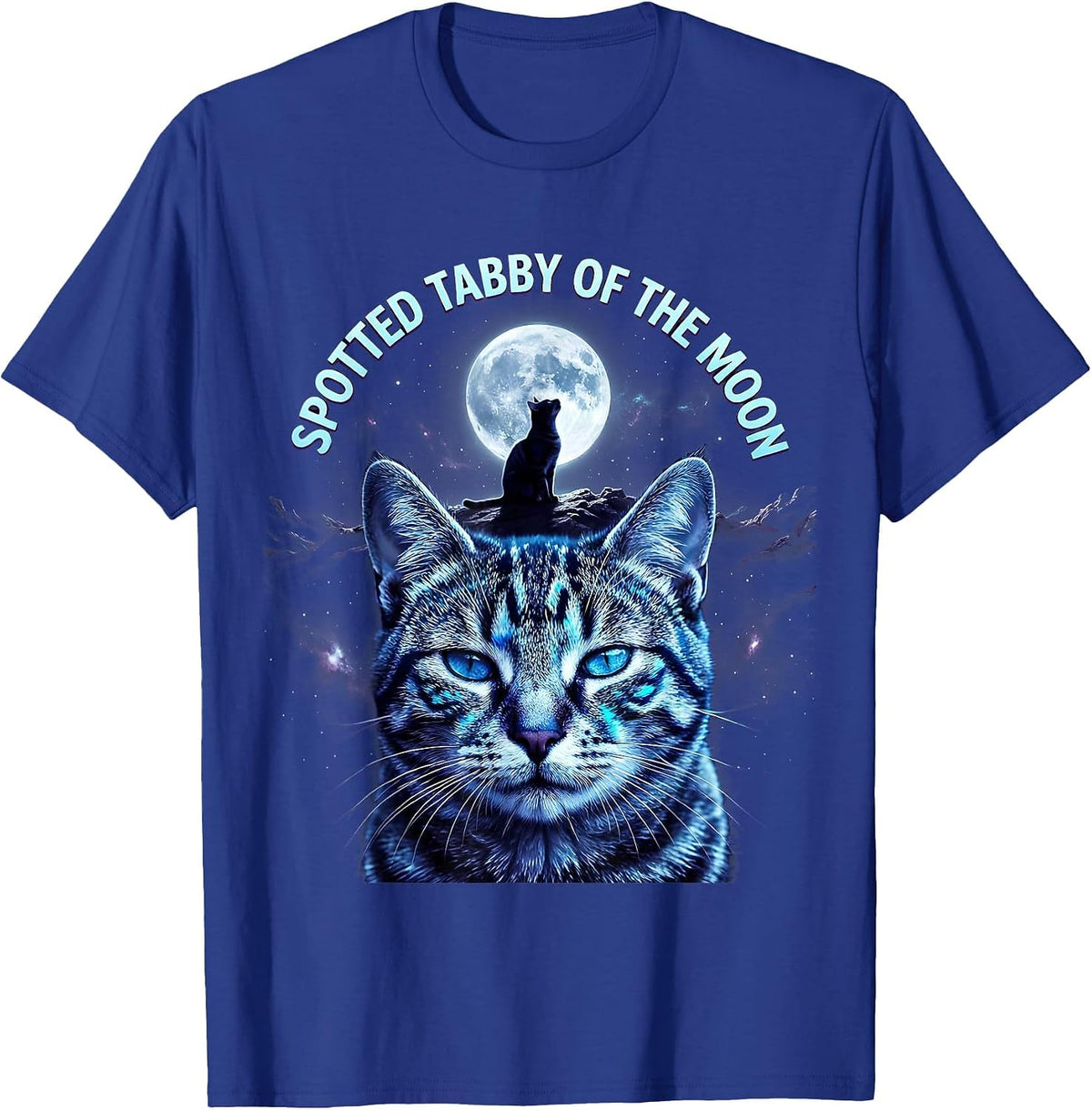 Men's Spotted Tabby Of The Moon Cosmic Cat Lover 90s Retro T-Shirt - Royal Blue