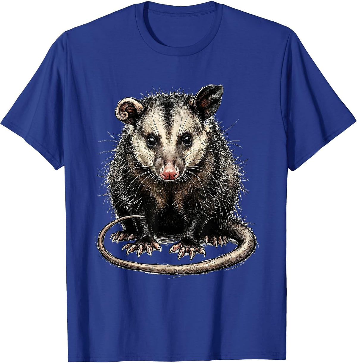 Men's Seated Opossum Hand-Sketched Funny Animal Meme T-Shirt - Royal Blue