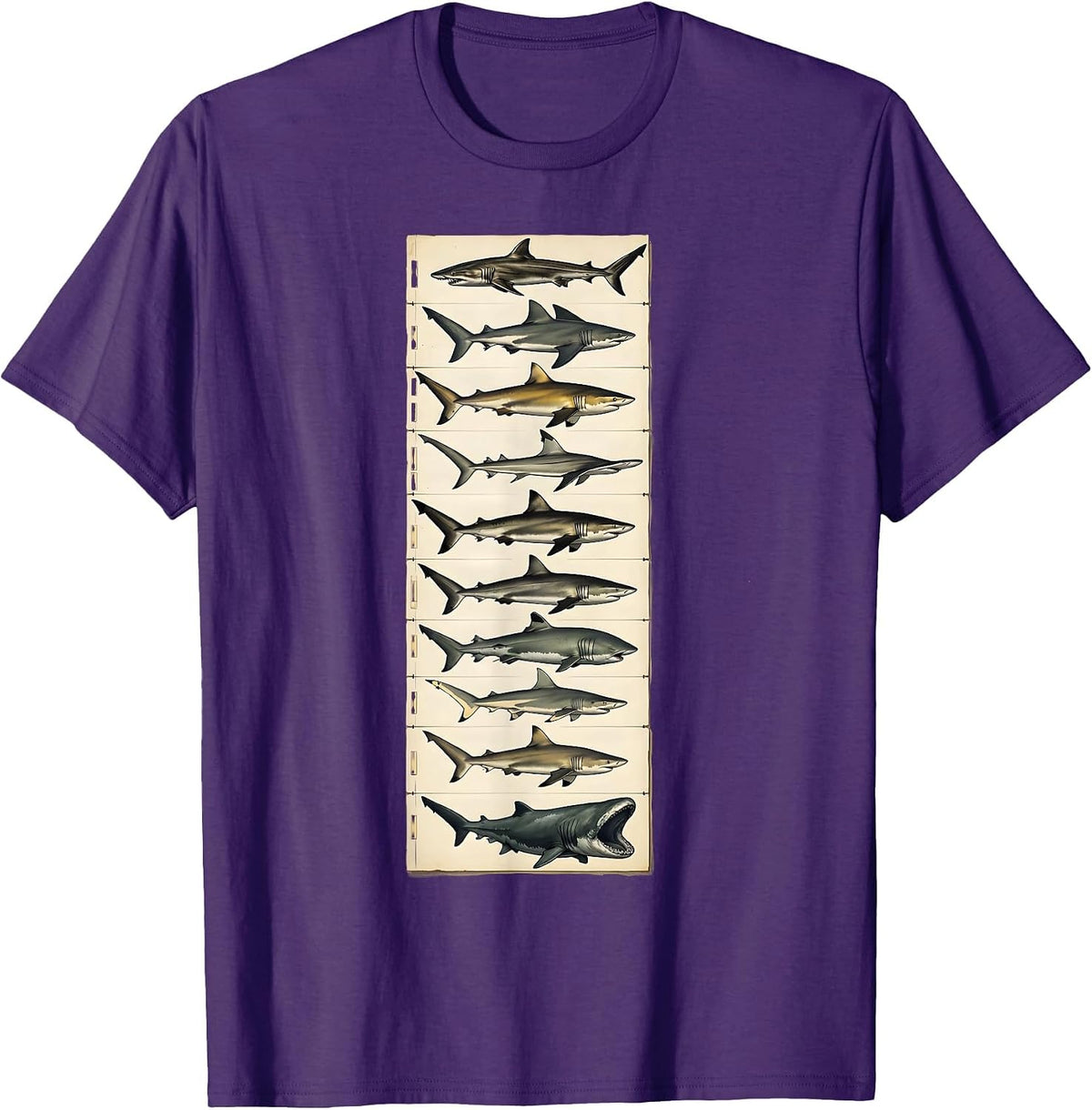 Men's Shark Species Ocean Wildlife Lover Marine Biology Enthusiast T-Shirt - Purple
