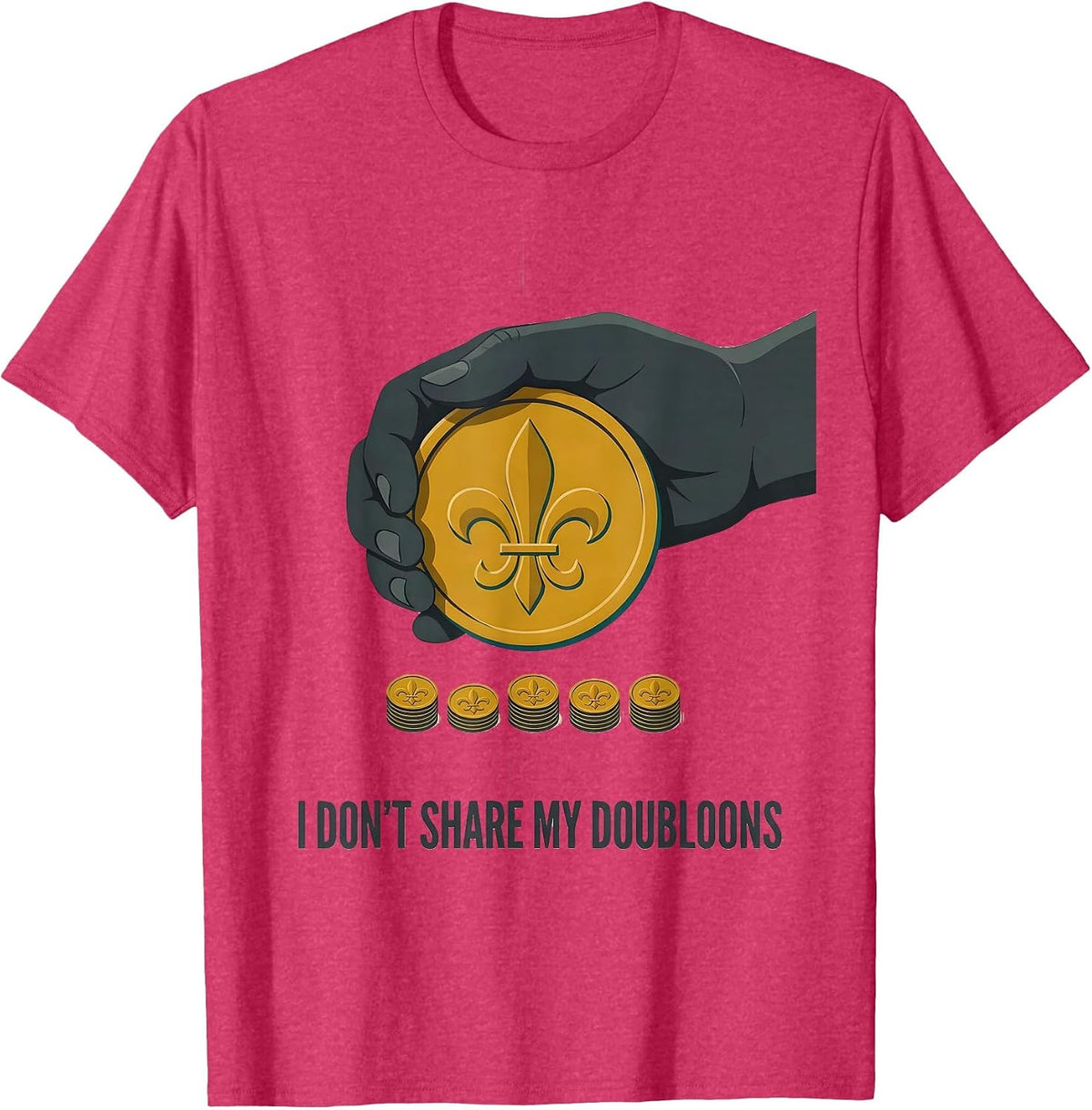 Men's I Don't Share My Doubloons Midcentury Modern Mardi Gras T-Shirt - Red Heather