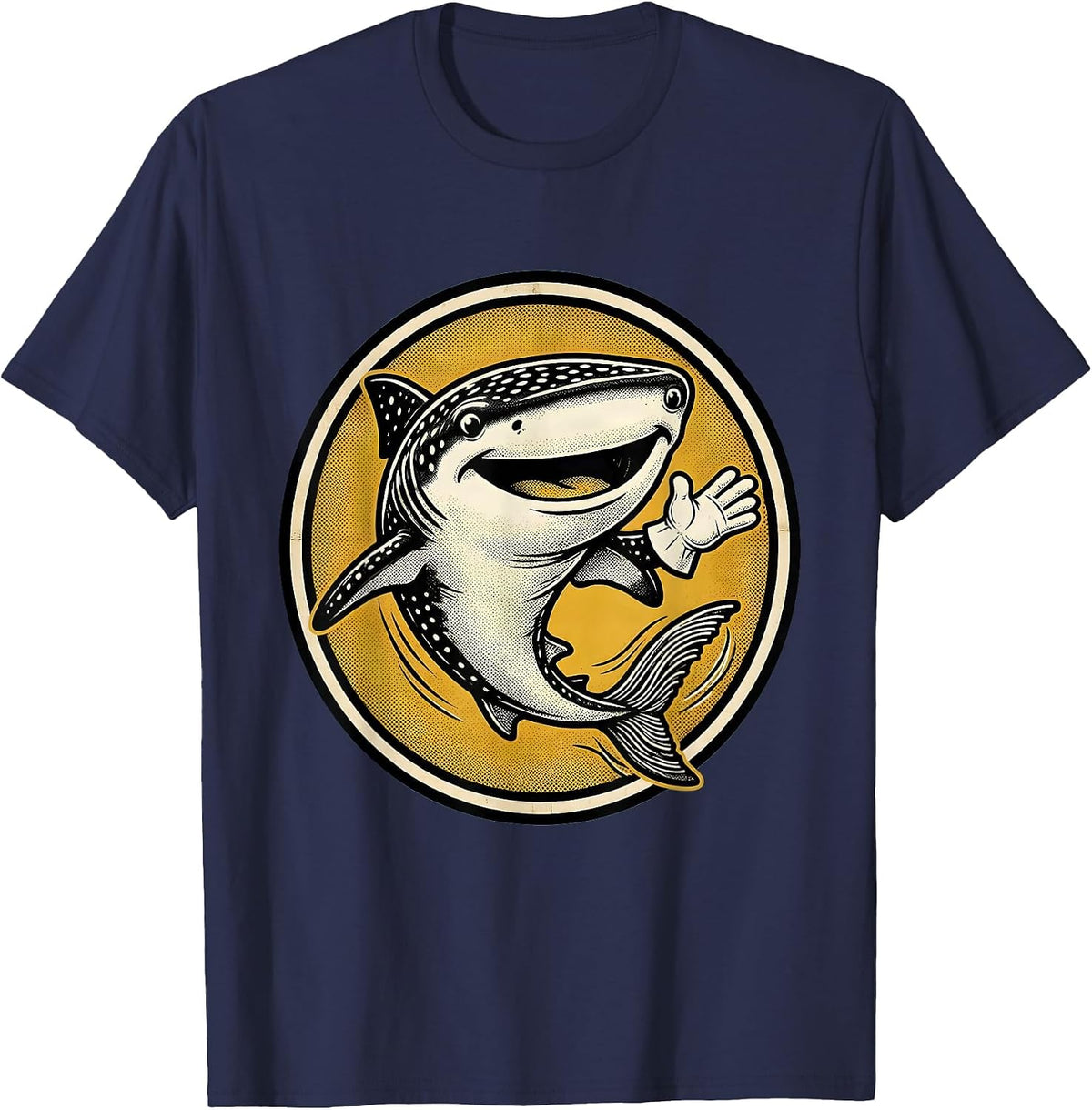 Whale Shark Retro Cartoon Ocean Animal Lover Gift T-Shirt - Navy Blue