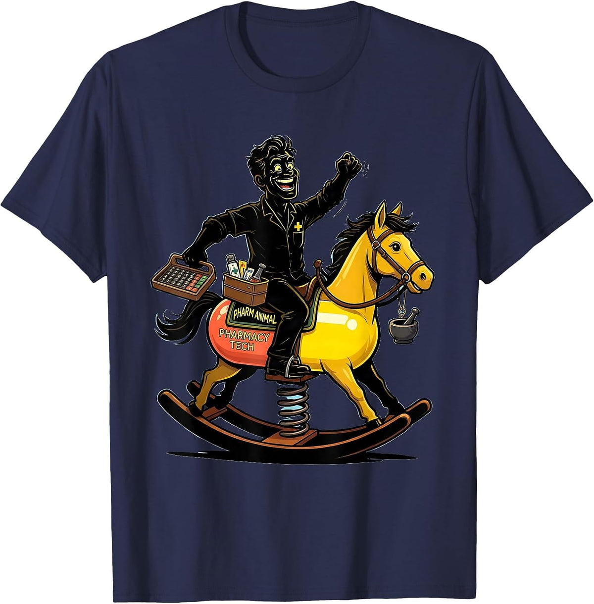 Pharm Animal Pharmacy Tech Cartoon Pharmacy Technician Funny T-Shirt - Navy Blue