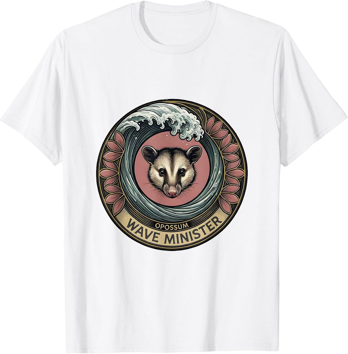 Men's Opossum Wave Minister Art Nouveau Animal Lover Humor T-Shirt - White