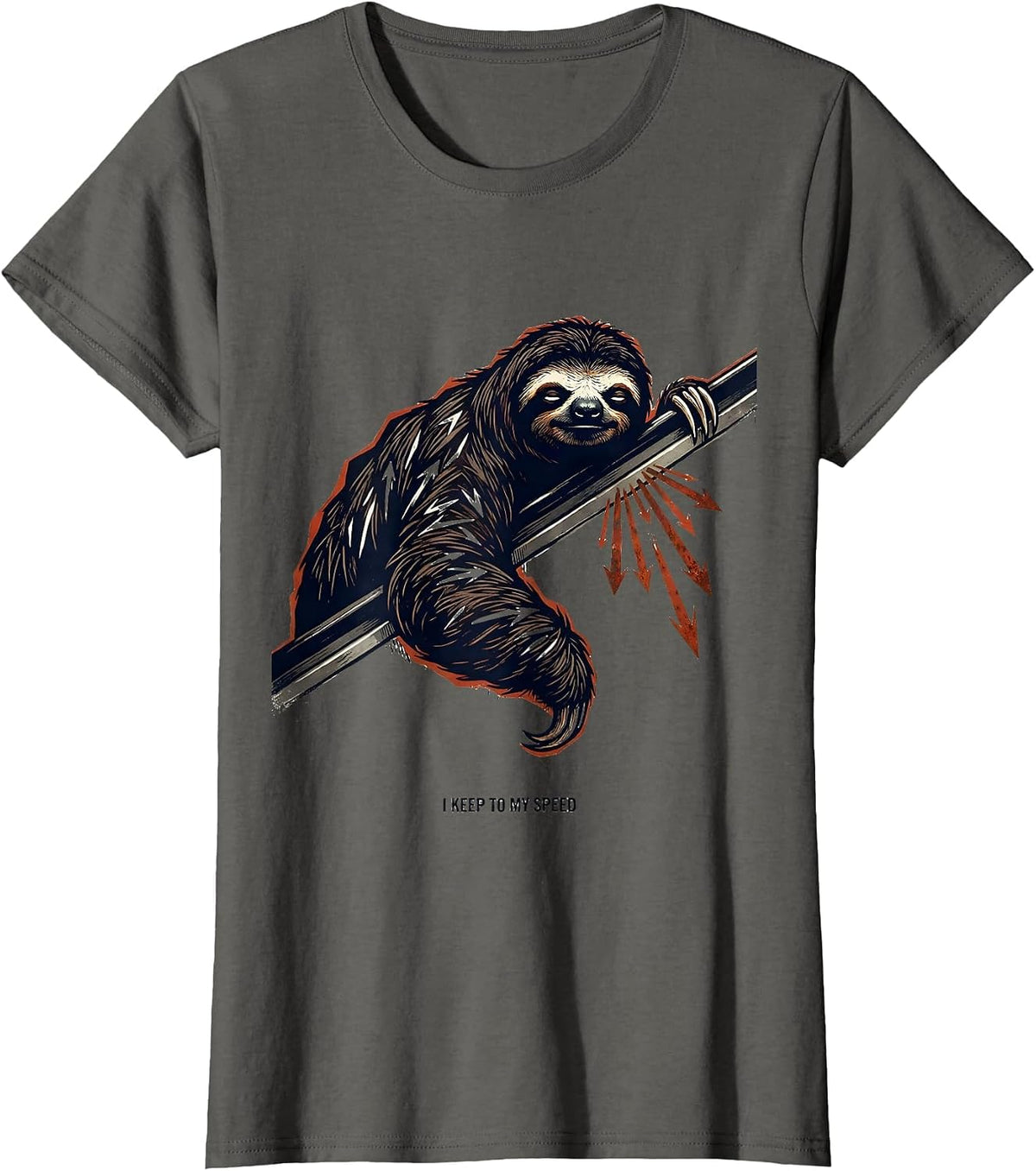 Women's I Keep To My Speed Funny Sloth Lover Animal Humor T-Shirt - Asphalt Grey