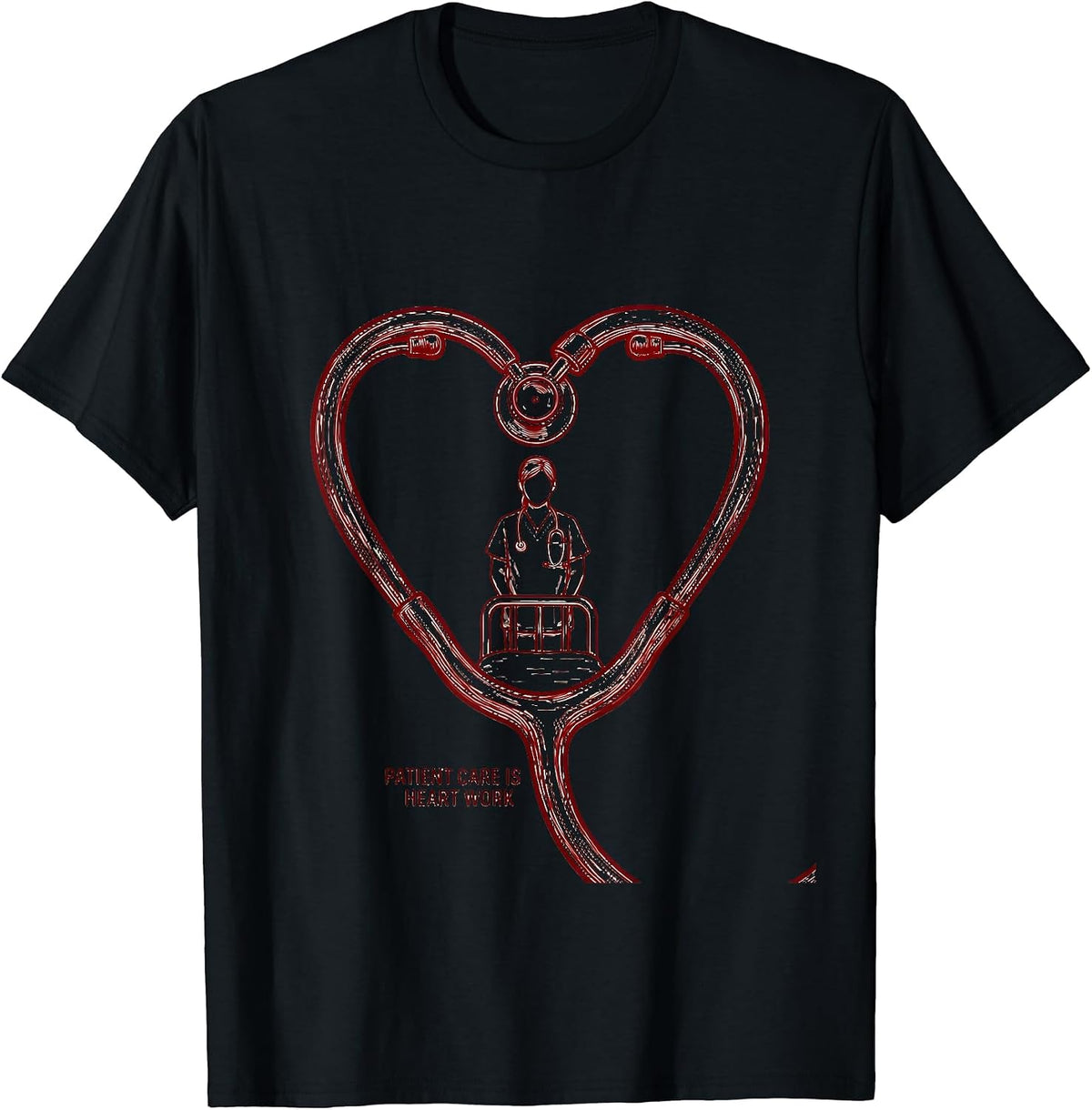 Men's Patient Care Is Heart Work Healthcare Worker Heart Health T-Shirt - Black