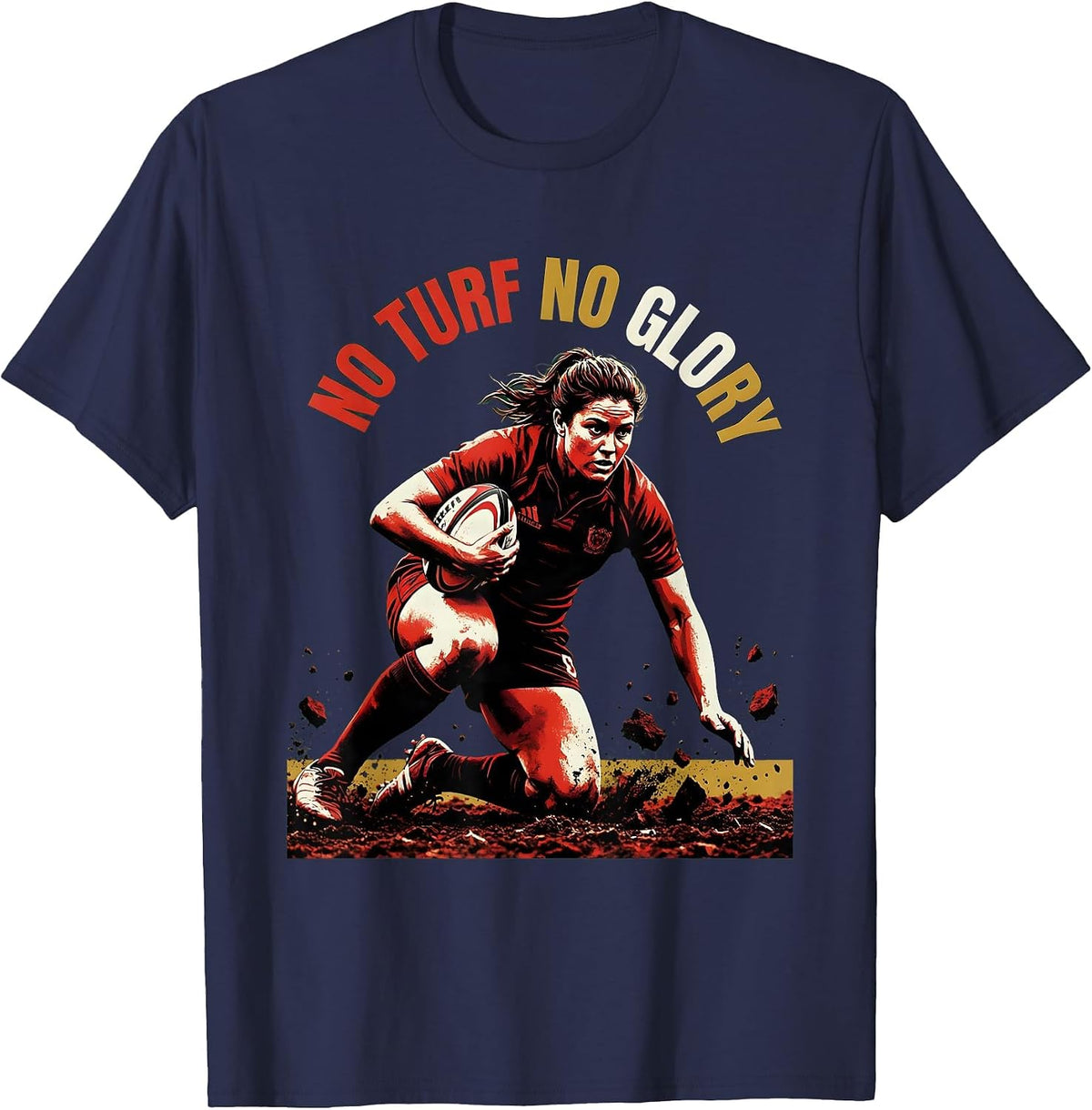 No Turf No Glory Rugby Graphic Design T-Shirt - Navy Blue