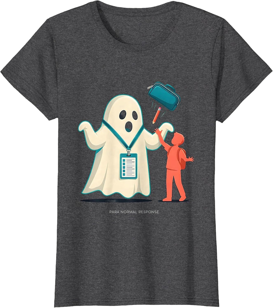 Women's Para Normal Response Funny Ghost Paraprofessional Halloween T-Shirt - Dark Heather Grey
