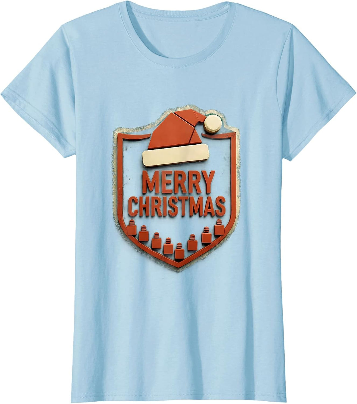 Merry Christmas Rubber Stamp Santa Hat Family Matching T-Shirt - Baby Blue