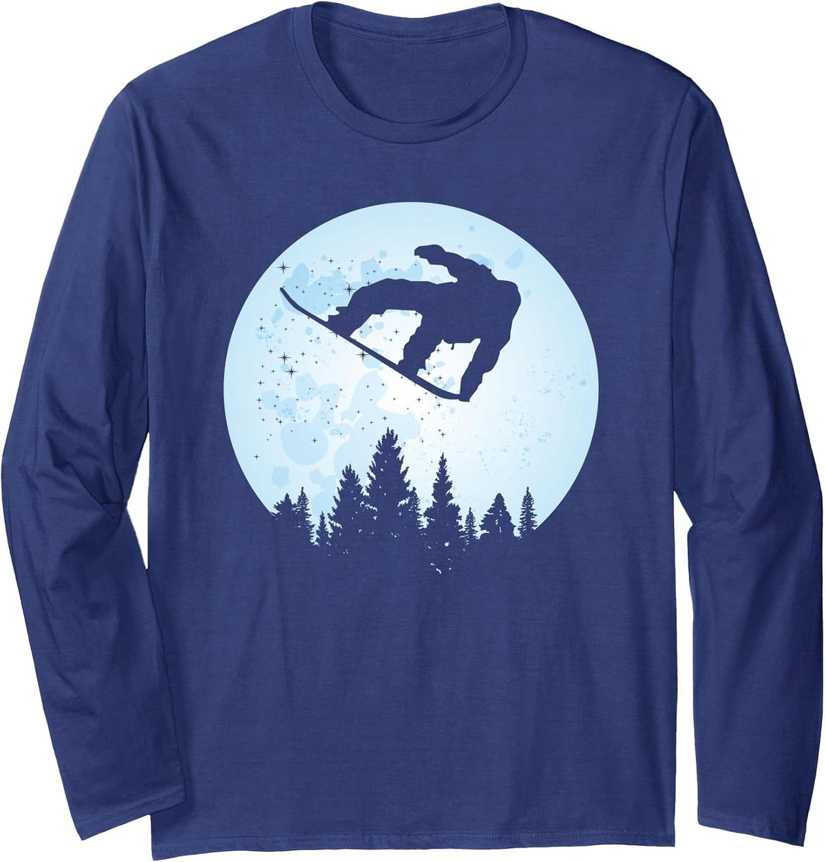 Snowboard Bigfoot Ski T-Shirt Funny Sasquatch Skiing LS - Adult Unisex Navy Blue