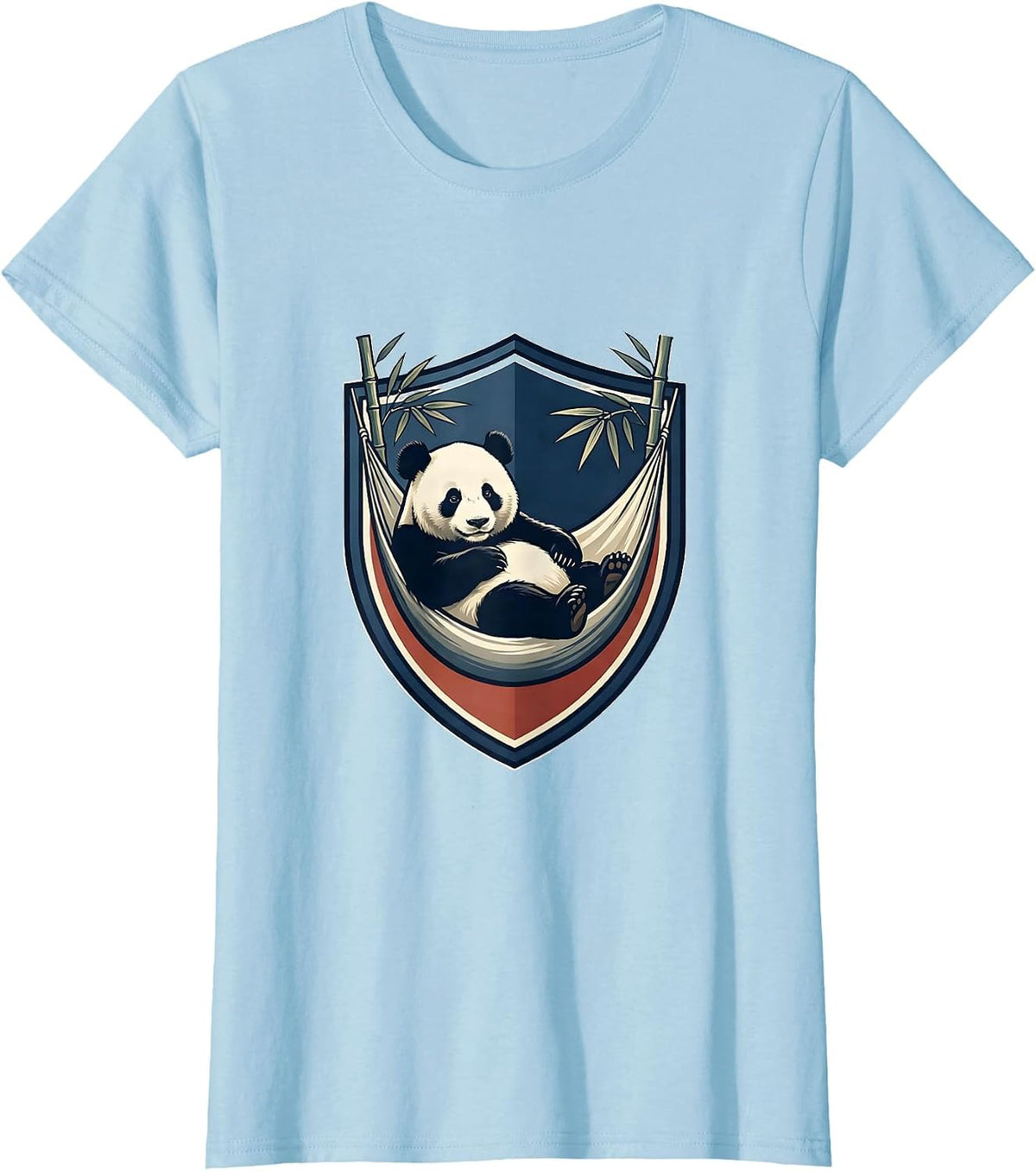 Women's Panda Emblem Shield Reclining Bamboo Crest Humor T-Shirt - Baby Blue