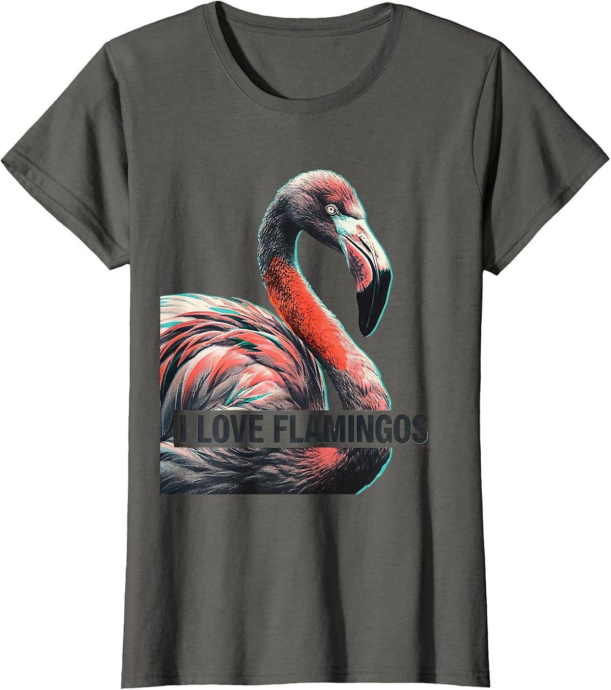 Women's I Love Flamingos Vintage Retro Bird Lover Nature Graphic T-Shirt - Asphalt Grey