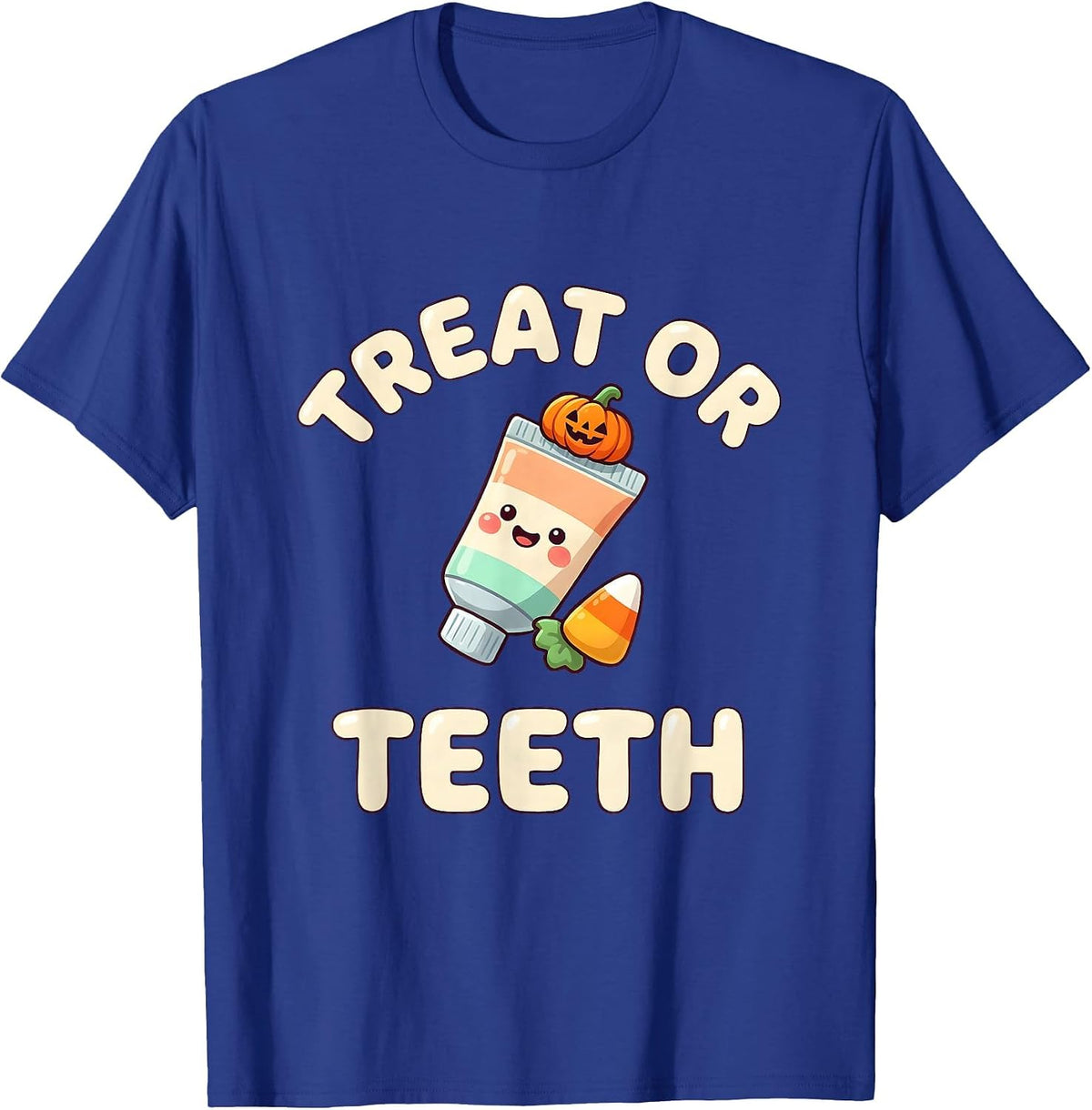 Treat Or Teeth Cute Kawaii Dental Hygienist Halloween Humor T-Shirt - Royal Blue