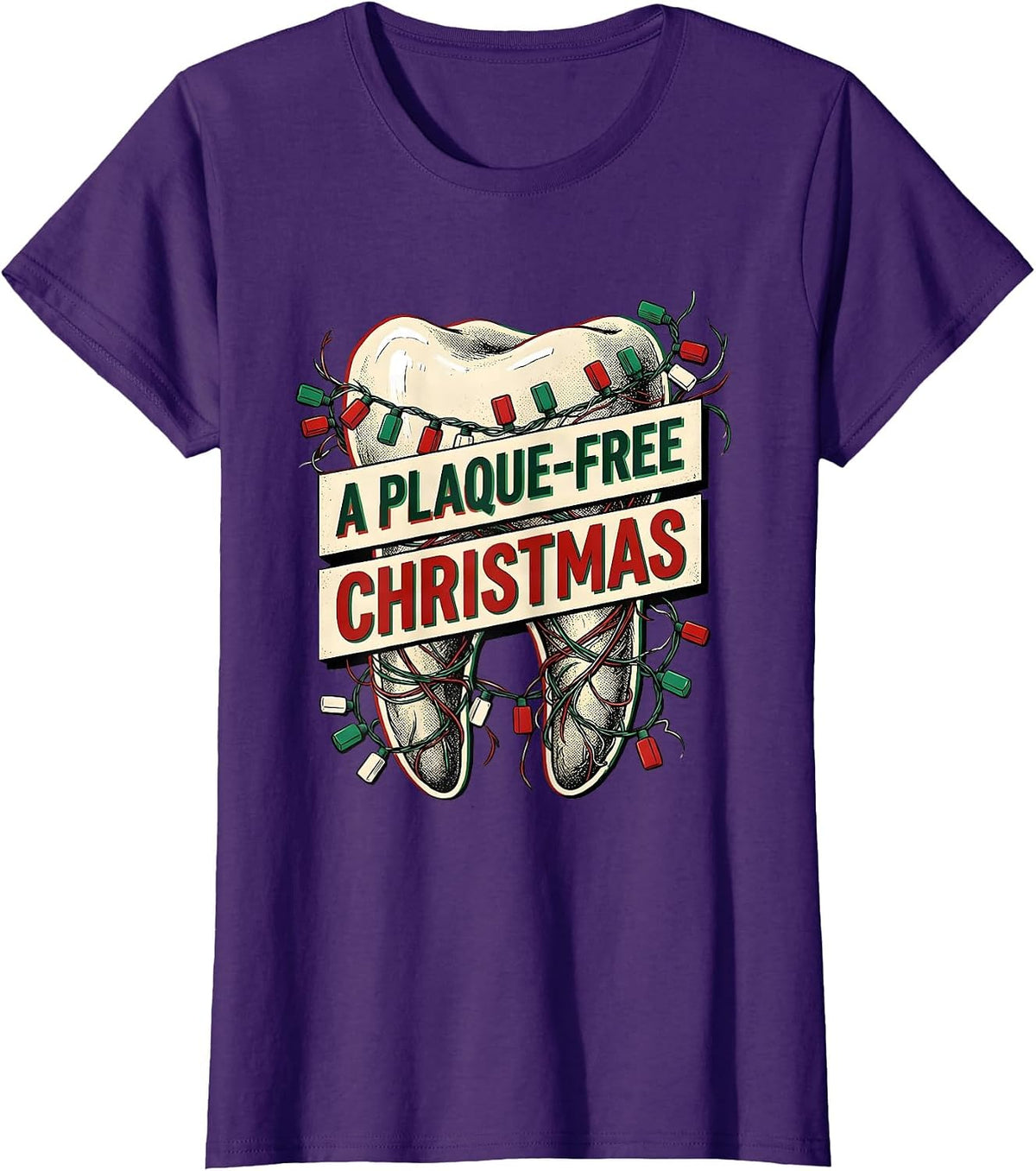 Women's A Plaque-Free Christmas Funny Dentist Dental Hygienist T-Shirt - Purple