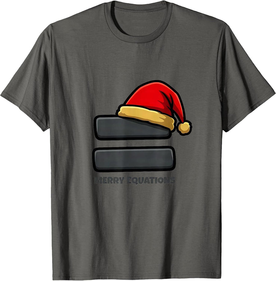 Merry Equations Cartoon Math Teacher Christmas Humor T-Shirt - Asphalt Grey