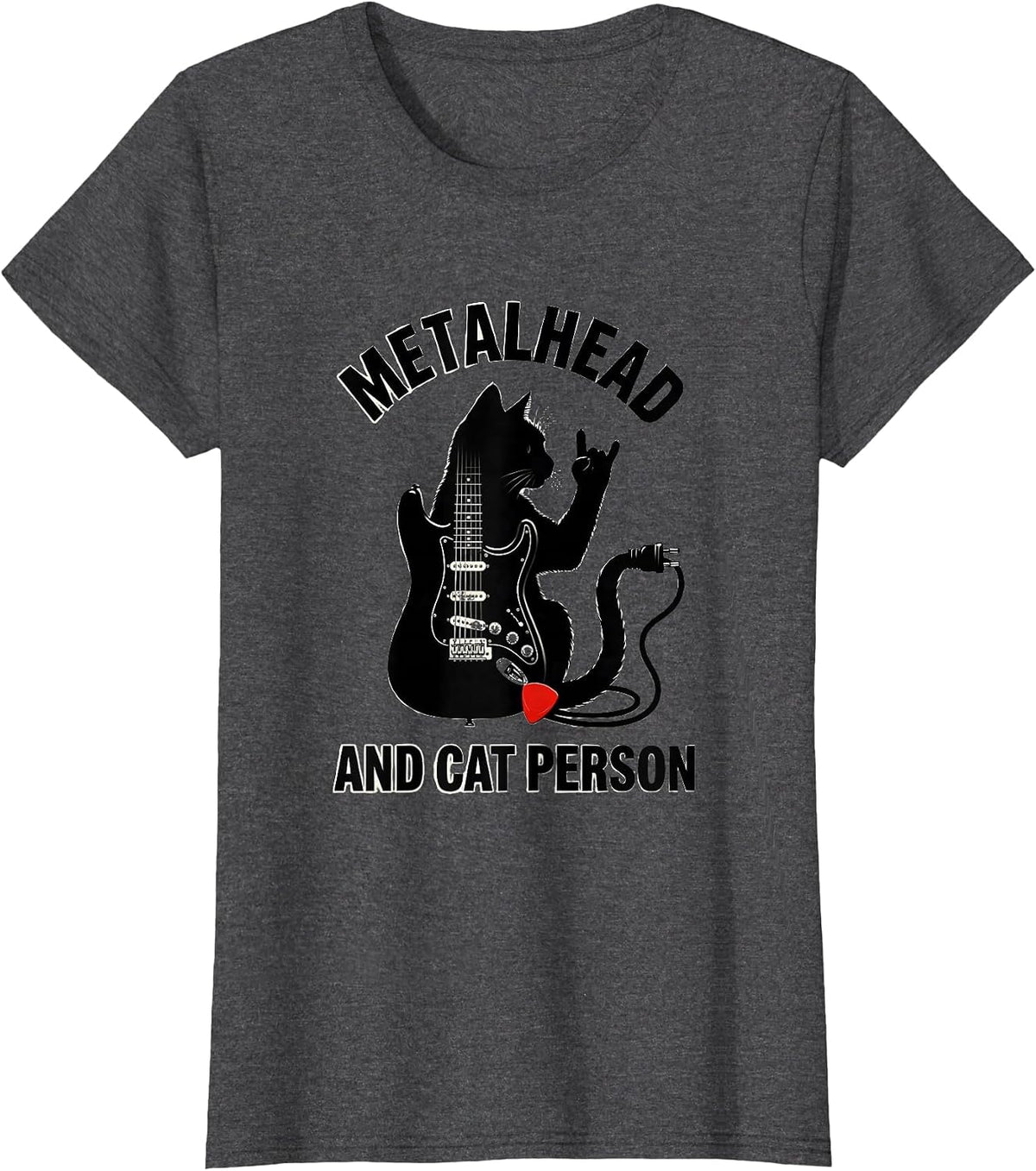 Women's Metalhead And Cat Person Funny Heavy Metal Cat Rock Fan Gift T-Shirt - Dark Heather Grey