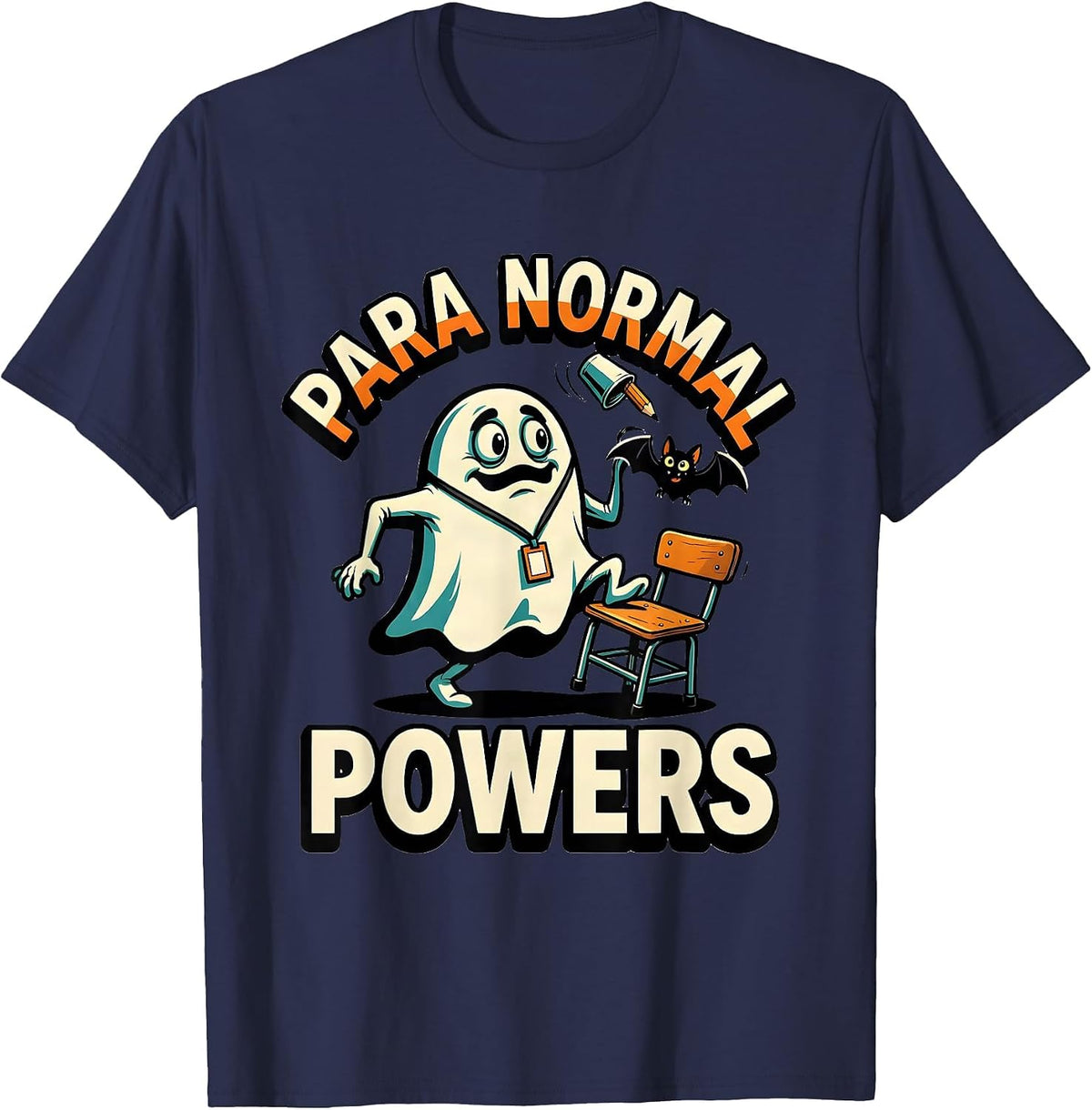 Para Normal Powers Cartoon Ghost Paraprofessional Halloween T-Shirt - Navy Blue