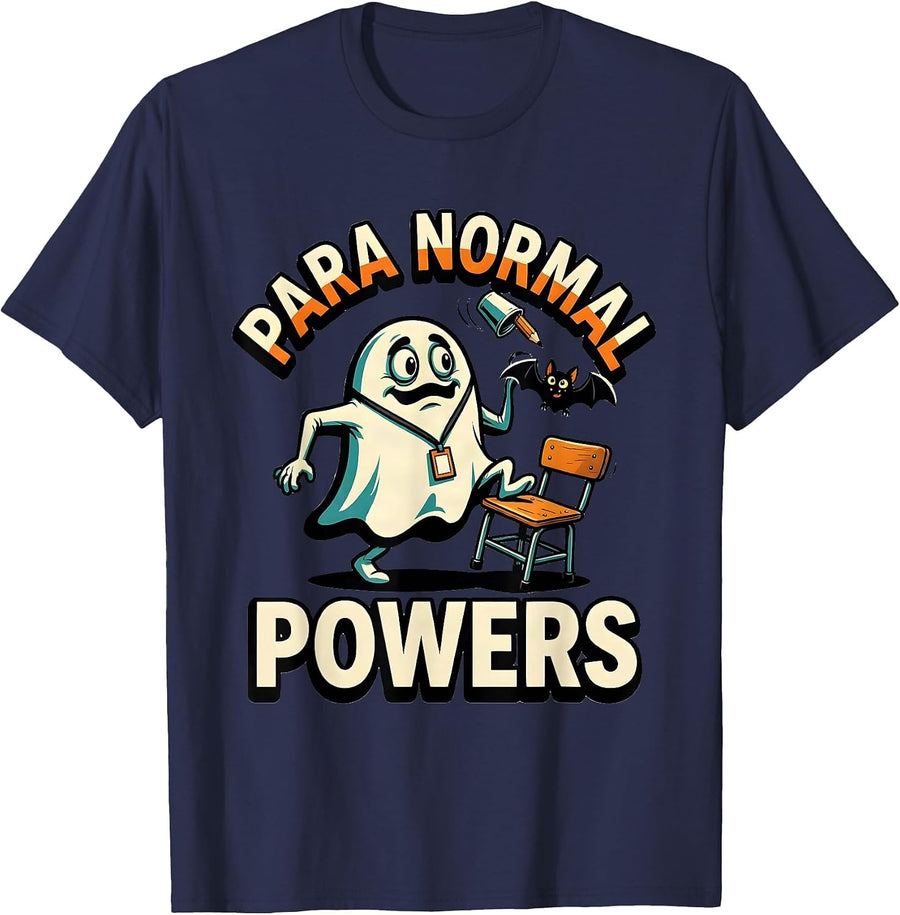 Para Normal Powers Cartoon Ghost Paraprofessional Halloween T-Shirt - Navy Blue