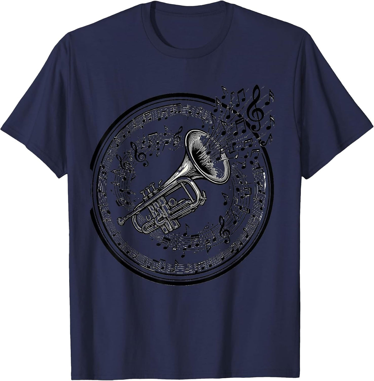 Trumpet Overflowing With Musical Notes Music Teacher T-Shirt - Navy Blue