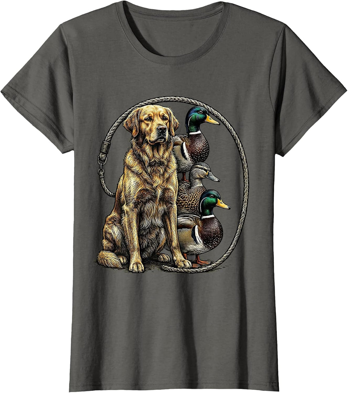 Women's Engraved Retriever Mallard Decoy Hunter Humor Gift T-Shirt - Asphalt Grey