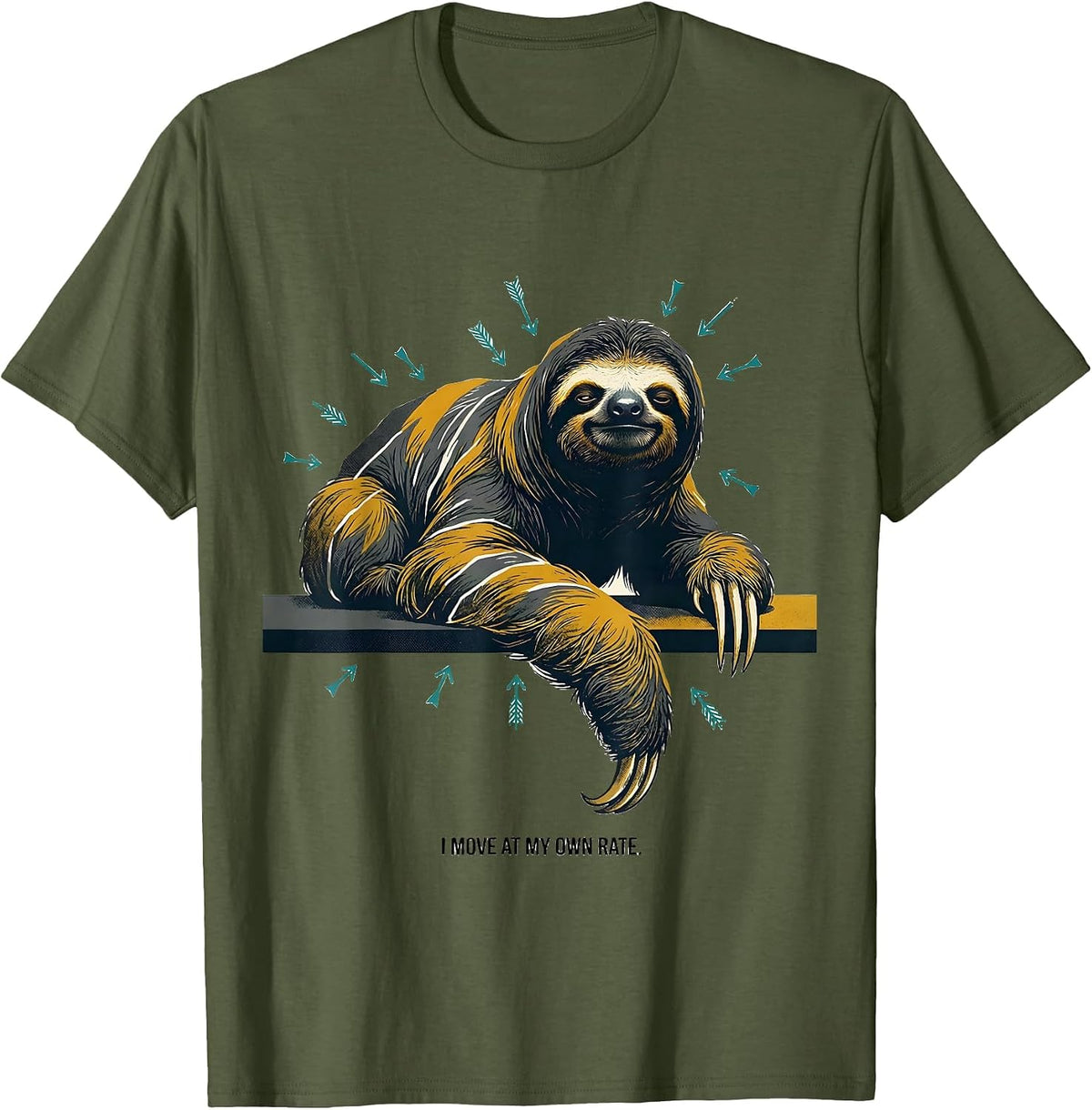 I Move At My Own Rate Funny Sloth Lover Gift T-Shirt - Olive Green