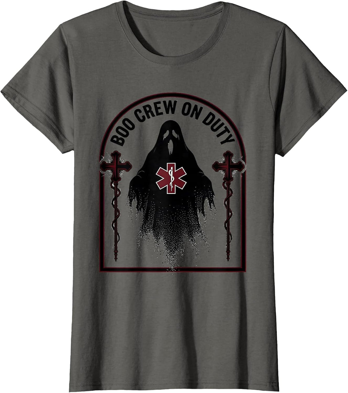 Women's Boo Crew On Duty Paramedic Halloween Design T-Shirt - Asphalt Grey