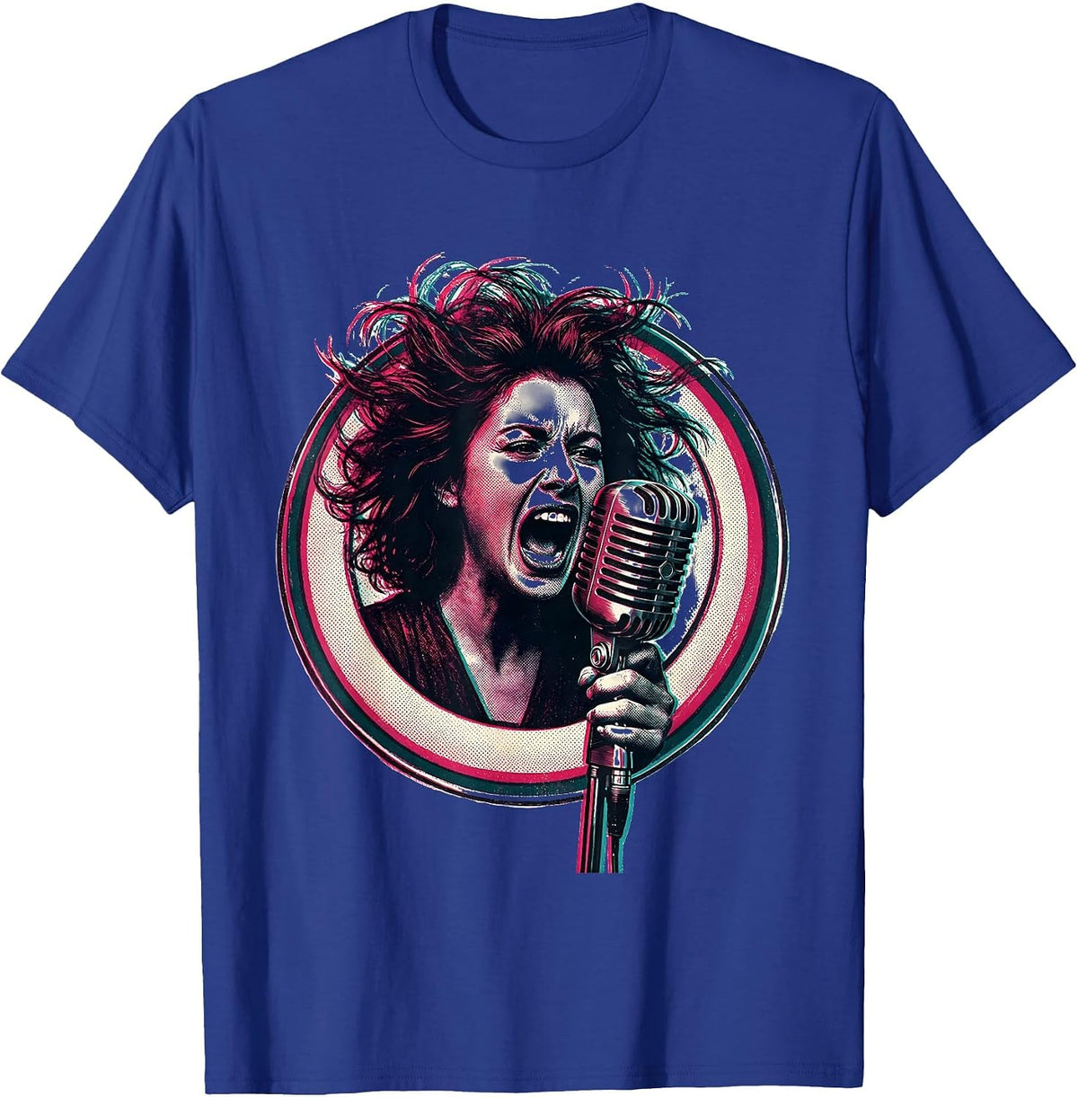 Band Women Lead Singer Vintage Microphone Graphic T-Shirt - Royal Blue