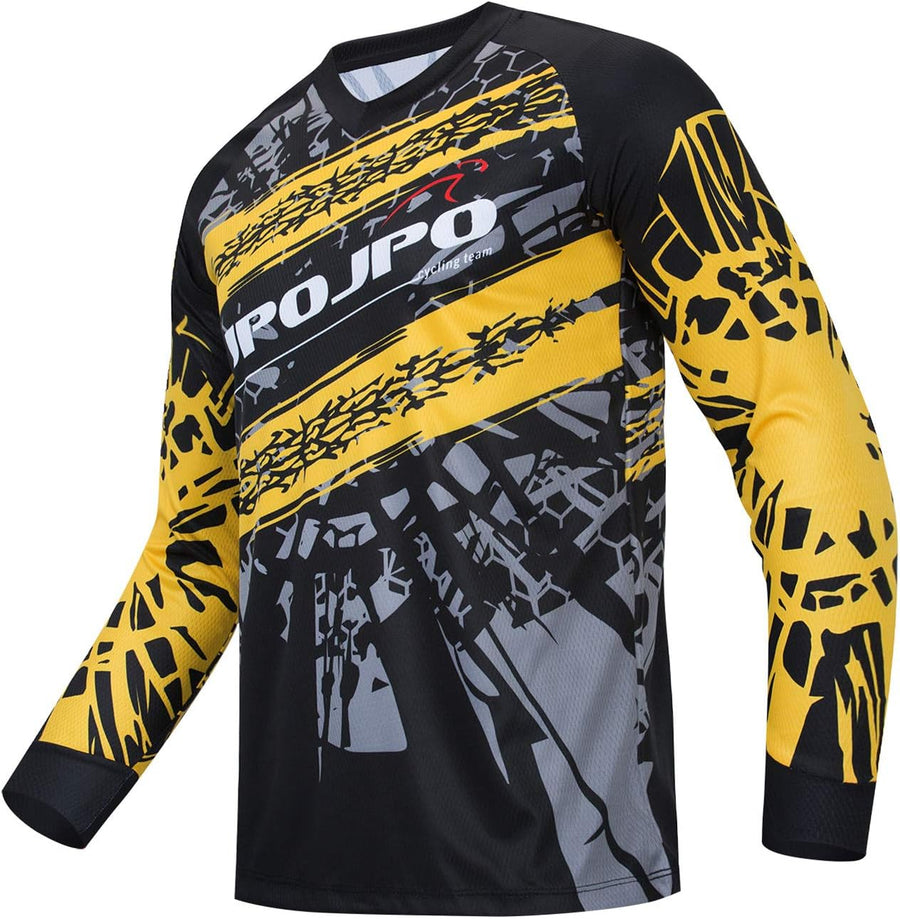 Cycling Jersey Men's Mountain Bike Motocross Jersey Long Sleeve MTB T-Shirt Downhill Tops Sports Racing Blouse Yellow XL -