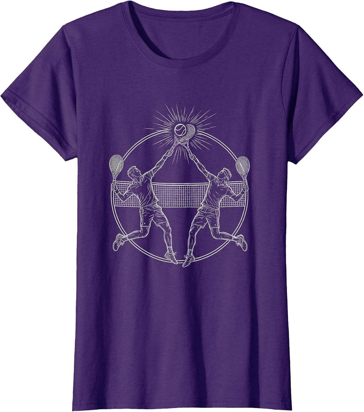 Women's Doubles Tennis Net Leap Graphic Tee T-Shirt - Purple
