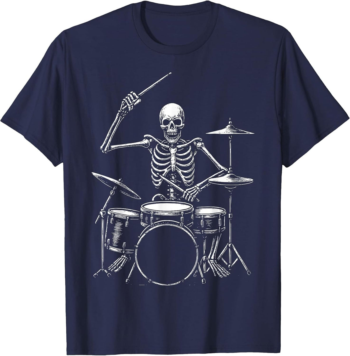Skeleton Drummer Drums T-Shirt - Navy Blue